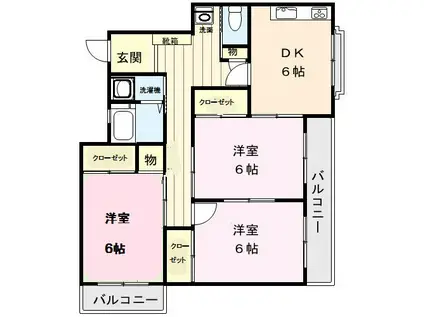 ハイレイクマンション(3DK/2階)の間取り写真