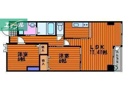 山陽マンション(2LDK/1階)の間取り写真