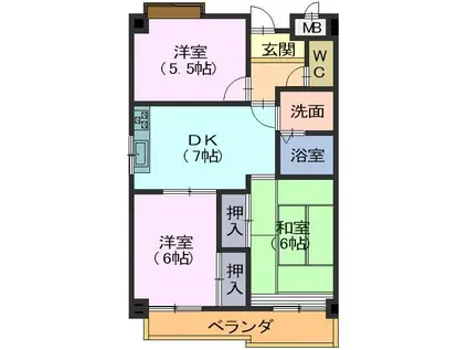 第9平與マンション(3DK/5階)の間取り写真
