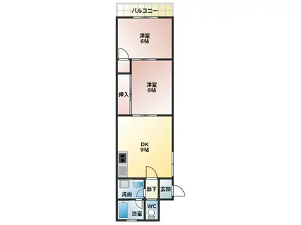 JPアパートメント藤井寺II(2LDK/3階)の間取り写真