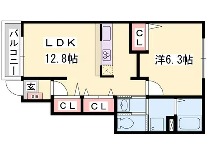 ウッドパストラル(1LDK/1階)の間取り写真