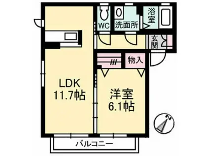 シャーメゾン鴻峯(1LDK/1階)の間取り写真