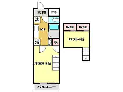 グランドムール高須(1K/3階)の間取り写真