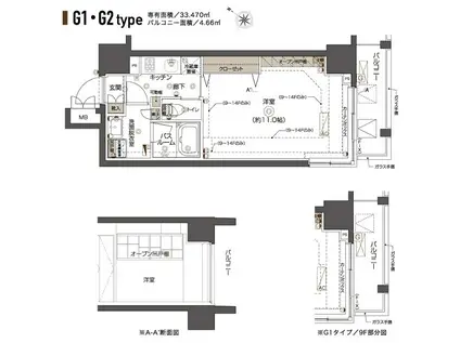 ZOOM西五反田(1K/12階)の間取り写真