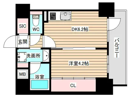 エステムコート大阪福島Ⅱレイヤー(1DK/10階)の間取り写真