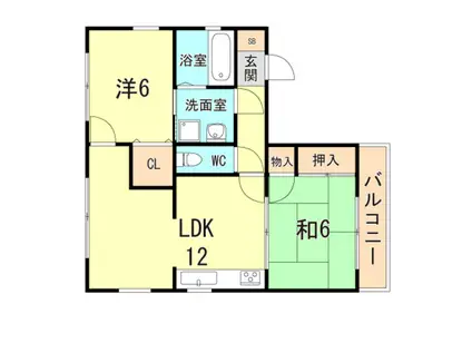 市岡マンションII(2LDK/2階)の間取り写真