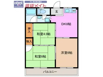 津高東ハイツ(3DK/1階)の間取り写真