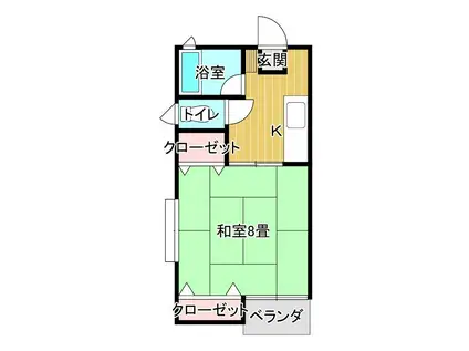 バウハウス若葉(1K/2階)の間取り写真