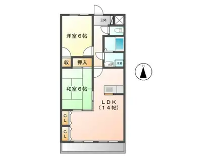 ルミエール三雲(2LDK/3階)の間取り写真