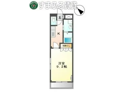 アシューレB&K(1K/2階)の間取り写真