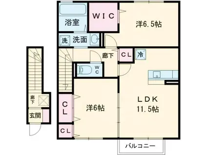プロムナードさくらD(2LDK/2階)の間取り写真