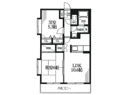 シャトレーヌつきみ野(2LDK/3階)の間取り写真