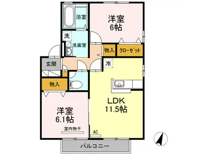 グランモアB棟(2LDK/2階)の間取り写真