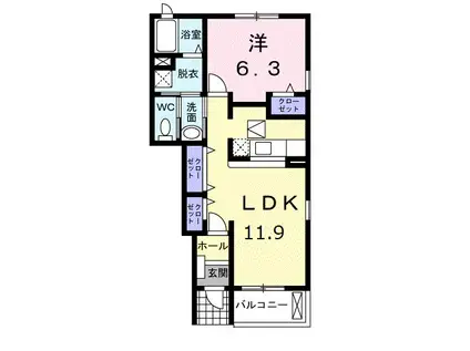 メリディオI(1LDK/1階)の間取り写真
