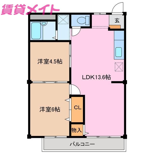 シティハイツ藤田B(2LDK/2階)の間取り写真
