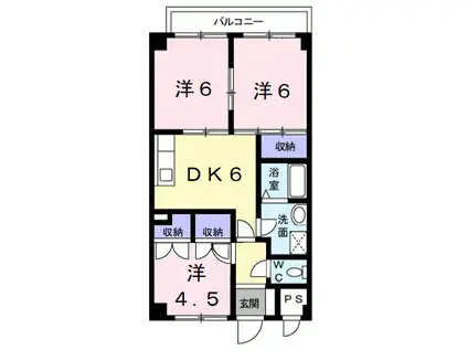 ハーベスト壱番館(3DK/4階)の間取り写真