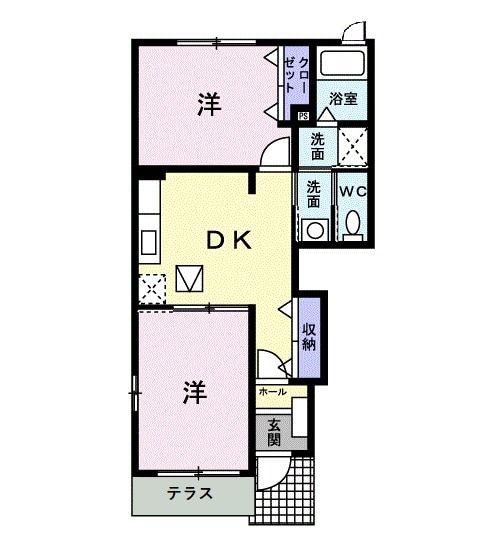 ヴィラージュIV(2DK/1階)の間取り写真