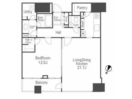 赤坂タワーレジデンスTOP OF THE HILL(1LDK/39階)の間取り写真
