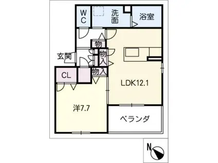 アジュール緒川(1LDK/2階)の間取り写真