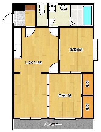 ヒルズ守恒(2LDK/4階)の間取り写真