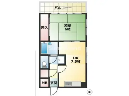 グッドストック東難波(1DK/4階)の間取り写真