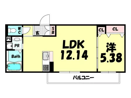 BOWLZ KOBE 兵庫町(1LDK/1階)の間取り写真