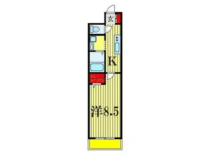 ジェノヴィア原木中山(1K/4階)の間取り写真