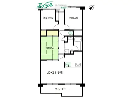 サンマンションエルステージ松阪二番館(3LDK/6階)の間取り写真