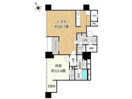  タワーマンション  南西向き 最上階 東京タワービュー(1LDK/23階)の間取り写真