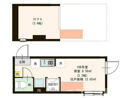 PARK TERRACE 富士見台(ワンルーム/1階)の間取り写真