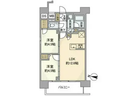 オープンレジデンシア金山熱田 THE COURT(2LDK/12階)の間取り写真
