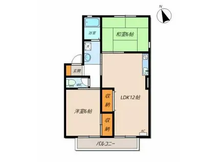 ハイカムール赤田(2LDK/1階)の間取り写真