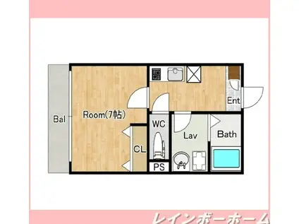 ジーメゾン松六実ビアン(1K/3階)の間取り写真