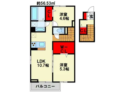 EXCELLENT街角六番館(2LDK/2階)の間取り写真