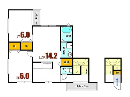 メゾンK(2LDK/2階)の間取り写真