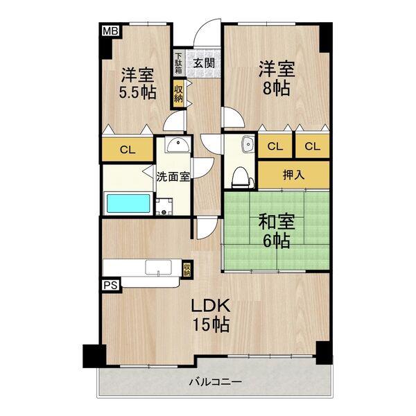 アーデンコート住吉川(3LDK/4階)の間取り写真