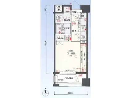 バージュアル武蔵小杉(1K/6階)の間取り写真