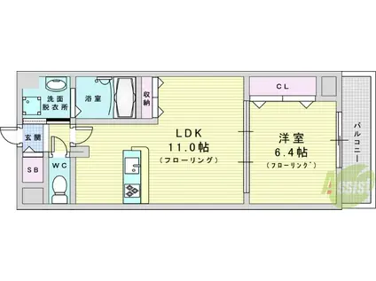 グランツコート御幣島(1LDK/6階)の間取り写真