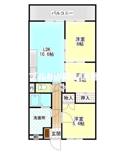 ネクスト倉田 西館(3LDK/4階)の間取り写真