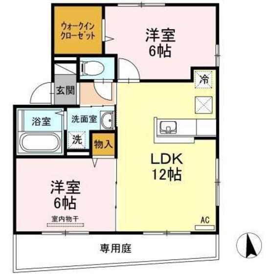 ベルメゾン松峯(2LDK/1階)の間取り写真