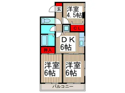 リレント入間(3DK/4階)の間取り写真