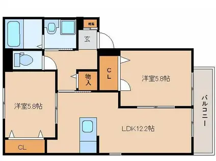 ドルチェ笛吹II(2LDK/1階)の間取り写真