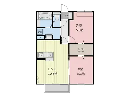 グランドヒルズA(2LDK/1階)の間取り写真