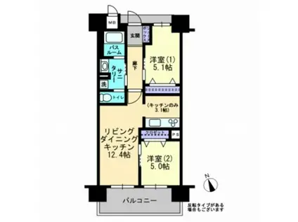 アルファライフ岡大医学部前(2LDK/7階)の間取り写真