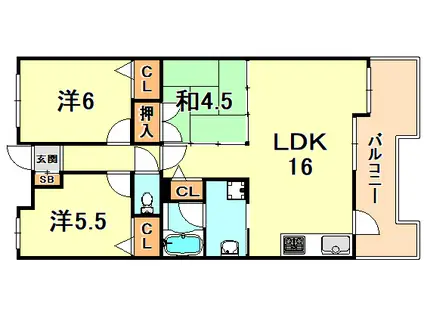 メゾンドカスカード六甲(3LDK/2階)の間取り写真