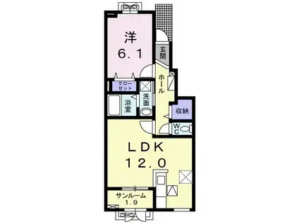 プラシードガーデンIII(1LDK/1階)の間取り写真