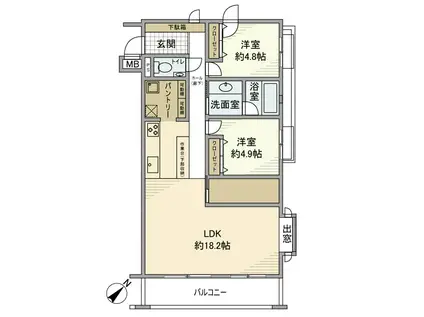 鷺沼駅前スカイマンションエイチ・エヌ(2LDK/2階)の間取り写真
