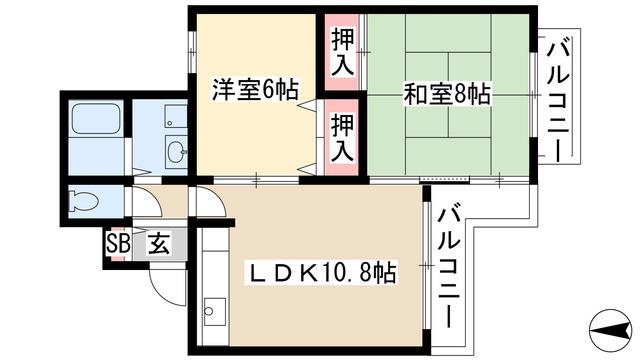 カーサラフィーネ(2LDK/1階)の間取り写真