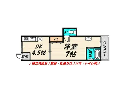 マンション巌(1DK/2階)の間取り写真