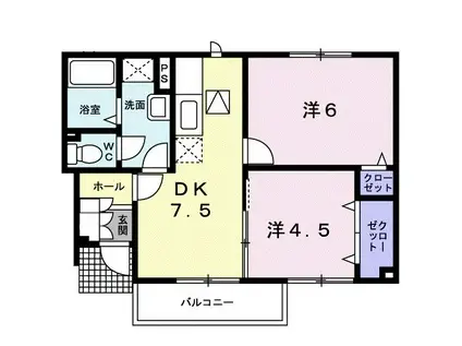 アンソレイエI(2DK/1階)の間取り写真
